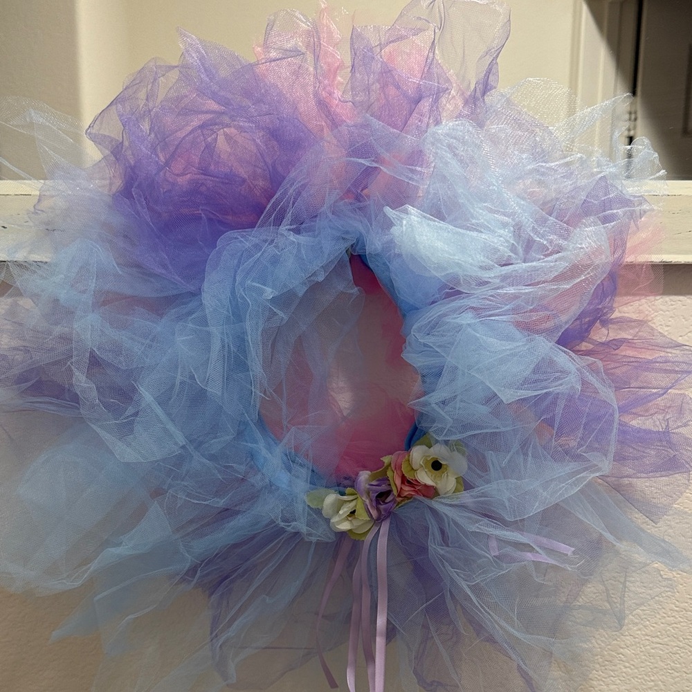 Pastel Tulle Wreath with Floral Accents